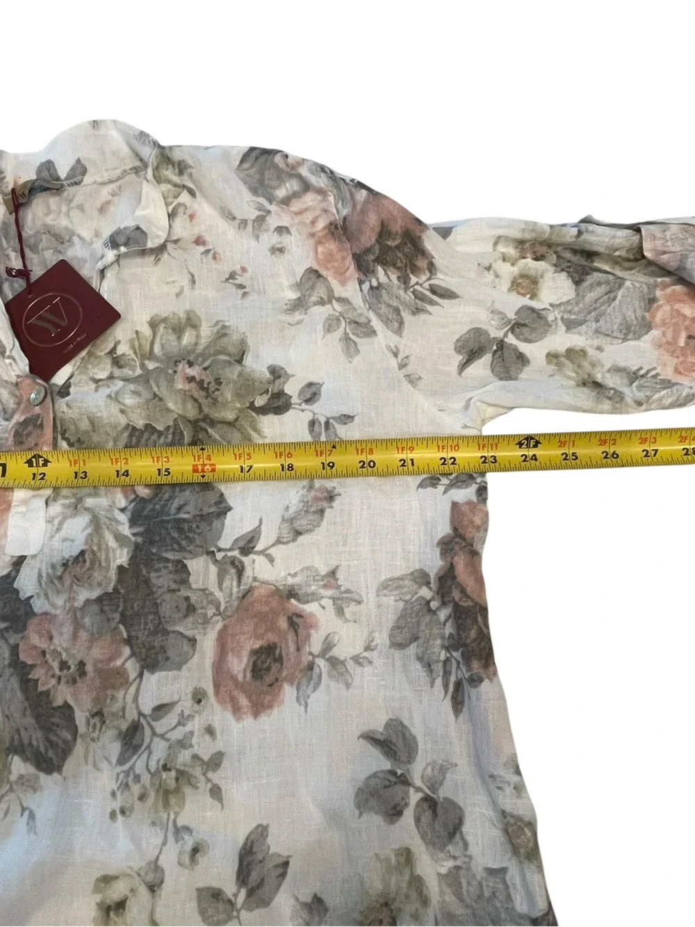 W made in Italy Floral Split-Neck Linen Tunic Top - White